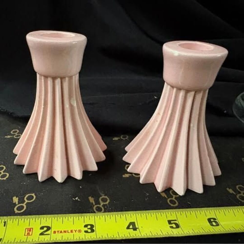 VINTAGE LENOX SET 2 MID CENTURY PINK STARBURST CANDLESTICK HOLDERS JAPAN MCM